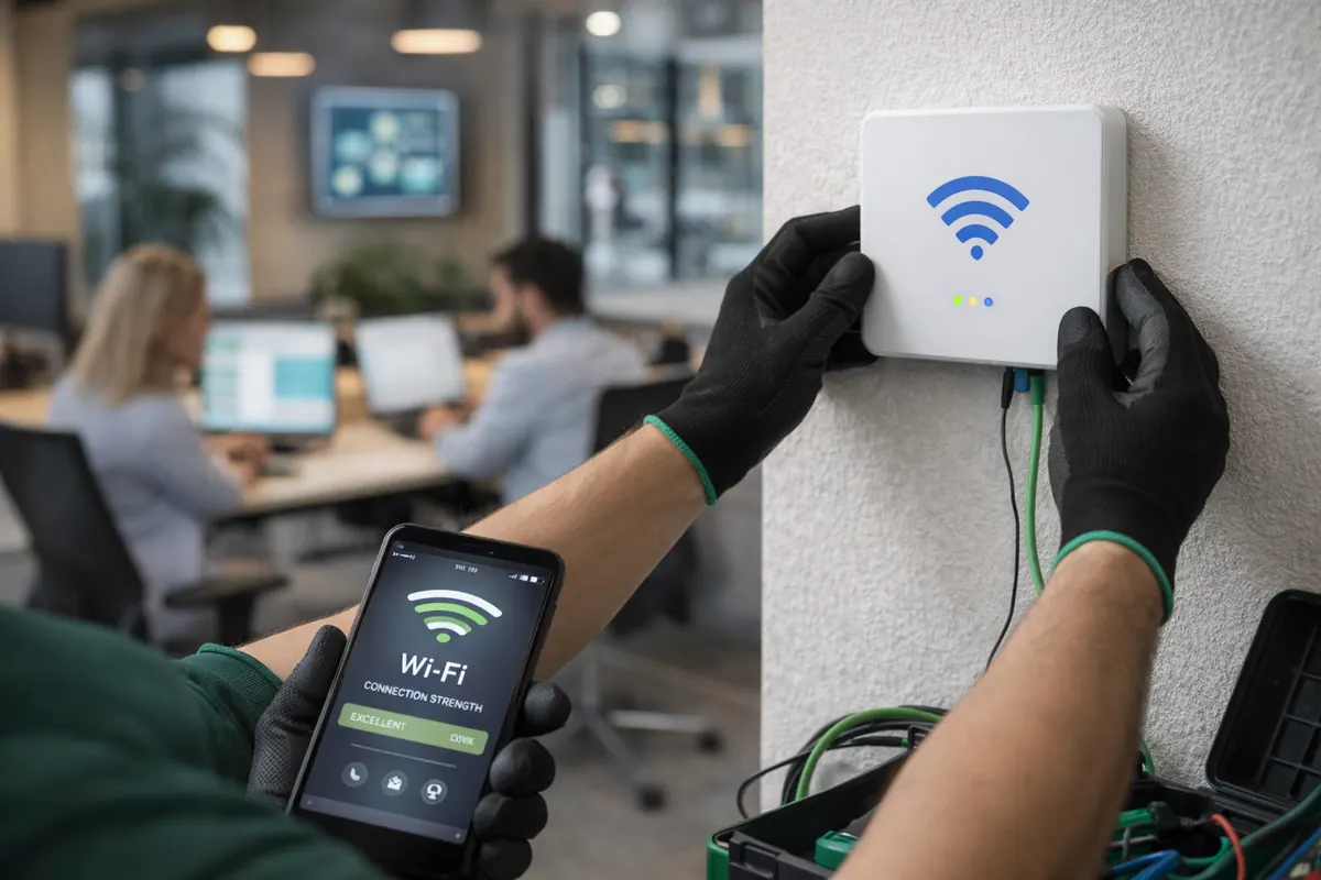 Punto de acceso WiFi profesional instalado en el techo